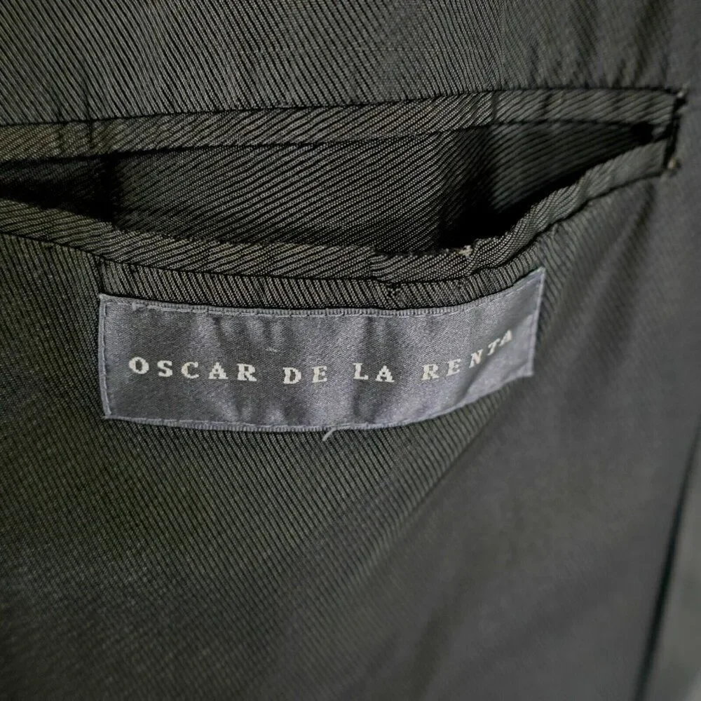 Oscar De La‎ Renta Blue Wool 2 Bronze Button Blazer 42L / Slim 44L